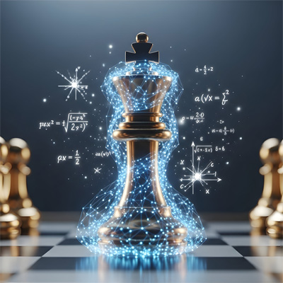 This image is a digitally-enhanced chess king with floating Math equations.