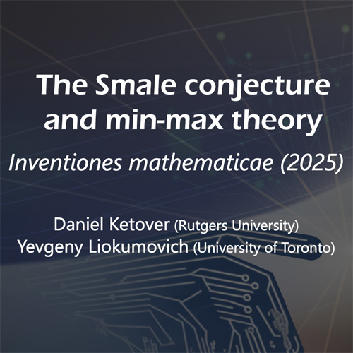 The image displays the title slide for a mathematical paper titled "The Smale conjecture and min-max theory.